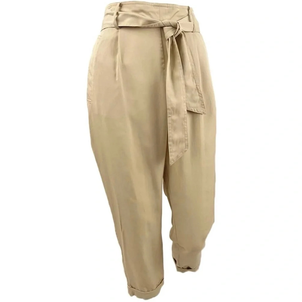 Maison Jules Mid Rise Cropped Paper Bag Pants